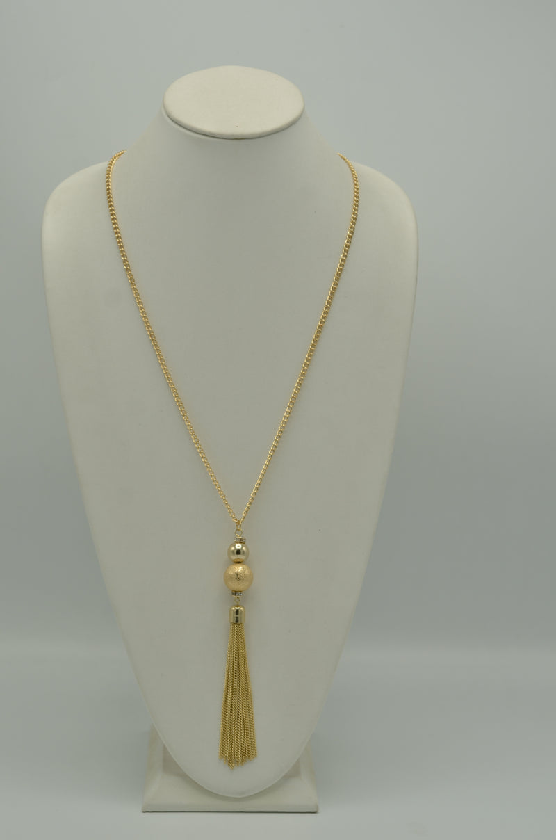 Gold tassel long necklace and earrings set