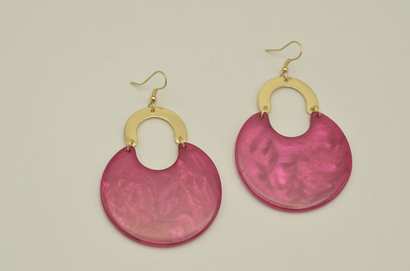 Gold Orange Marbled Resin Drop Earrings