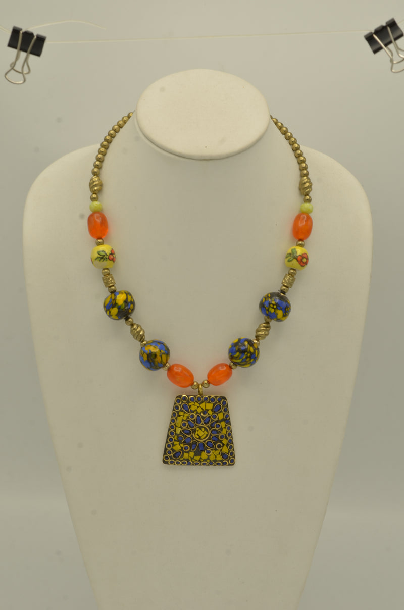 Multi color ceramic bead Pendant Necklace