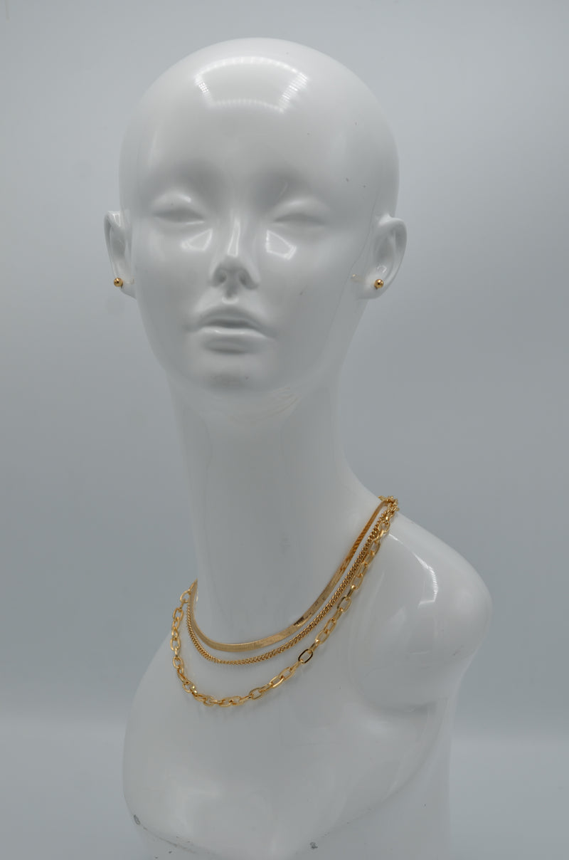 Gold Plated Triple Layer Necklace and Earrings set