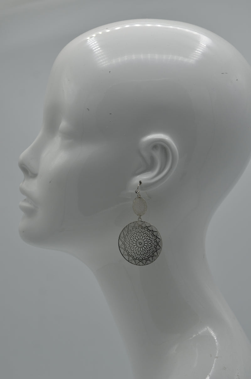 Rhodium Filigree Disc chandelier Earrings