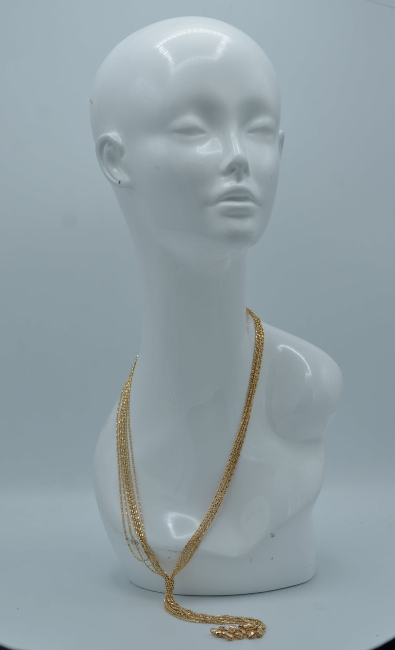 Gold-Tone Metal Bar Ball Chain Multi Layered Tassel Necklaces