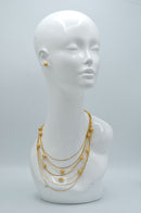 Gold Hammered Ball beads Multi-stand Long Necklace and Earrings Set