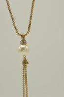 Gold Cream Pearl Tassel Necklace