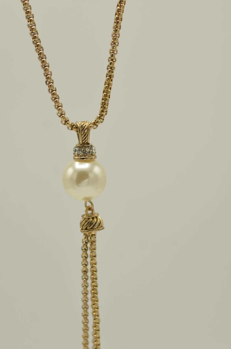 Gold Cream Pearl Tassel Necklace