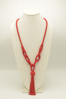 Red seed bead long tassel necklace