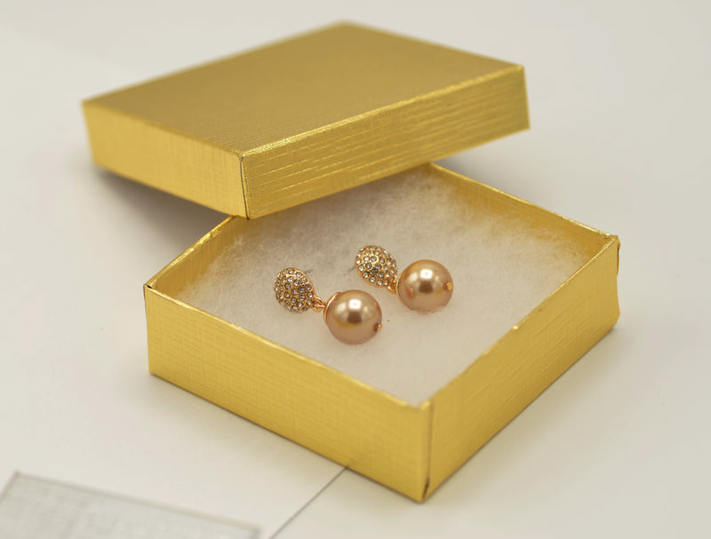 Gold Fire Ball Crystal And Champagine Pearl Drop Earrings