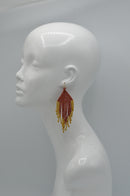 Red and gold seed bead tassel earrings
