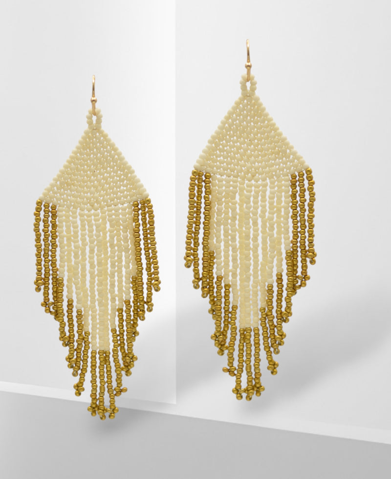 Ivory seed bead tassel earrings