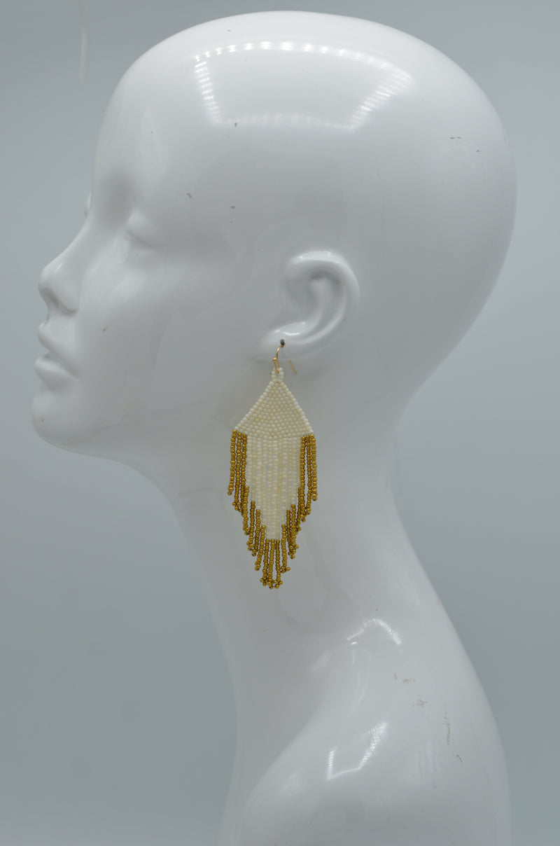 Ivory seed bead tassel earrings