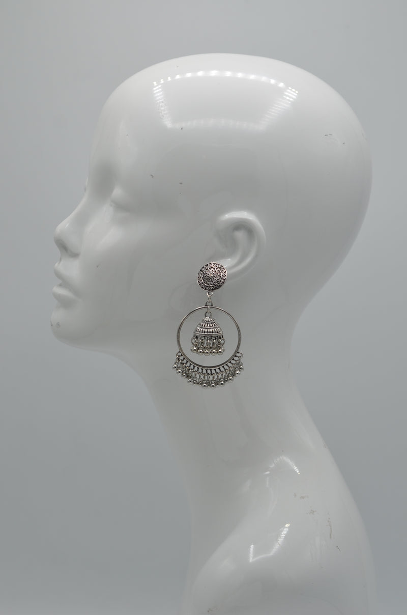 Silver-Tone Metal Indian Jhumka Earrings