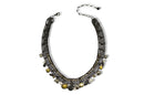 Black Metal Necklace with Black, Clear, and Brownish-Yellow Faceted Crystals – Bold, Vibrant, And Perfect For Any Occasion!