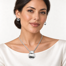 Tazza Women's Hammered Gold or SilverTone Statement Pendant Necklace and Drop Earrings Set, 20"+3" Extender