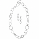 Silver Geometric Link Necklace & Matching Earrings Set – 32" Necklace with 3" Extender
