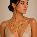 Elegant Gold-Tone Geometric Multi-Layer Necklace – 18"