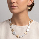 Women’s Two-Tone Statement Necklace and Earring Set, 18-Inch Gold-Tone and Silver-Tone Irregular Disc Necklace with 3-Inch Extender and 1.2-Inch Earrings
