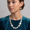 Women’s Two-Tone Statement Necklace and Earring Set, 18-Inch Gold-Tone and Silver-Tone Irregular Disc Necklace with 3-Inch Extender and 1.2-Inch Earrings