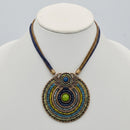 Women’s Multicolor Round Medallion Pendant Necklace, 19-Inch Double-Cord Boho Statement Necklace with 3-Inch Extender