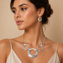 Gold Open Circle Hammered Link necklace And Earrings Set