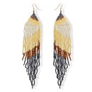 Cream,White,Black, And hematite Bohemian Seed Bead Long Tassel Earrings