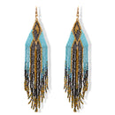 Blue,Black, And Gold Bohemian Seed Bead Long Tassel Earrings