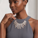 Women’s Two-Tone Geometric Statement Necklace and Earring Set, 20-Inch Gold-Tone Bar Fringe Necklace with Silver-Tone Sparkle Accents and 3-Inch Extender