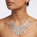 Women’s Two-Tone Geometric Statement Necklace and Earring Set, 20-Inch Gold-Tone Bar Fringe Necklace with Silver-Tone Sparkle Accents and 3-Inch Extender