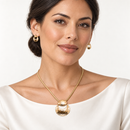 Tazza Women's Hammered Gold or SilverTone Statement Pendant Necklace and Drop Earrings Set, 20"+3" Extender