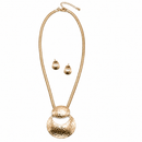 Tazza Women's Hammered Gold or SilverTone Statement Pendant Necklace and Drop Earrings Set, 20"+3" Extender