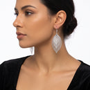 Tazza Women's Silver-Tone Tiered Filigree Leaf Drop Earrings | Layered Open-Work Mesh Dangle Statement Earrings