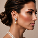 Silver Fire Ball Crystal And Champagine Pearl Drop Earrings