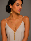 Gold tassel long necklace and earrings set