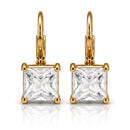 Tazza Women's Gold-Tone Princess-Cut Solitaire Leverback Drop Earrings 1" | Sparkling Square Rhinestone Dangle Earrings | Fashion Costume Jewelry