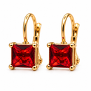 Gold Tone Red/Garnet Square  Leverback Earrings for Women – 0.8" Dangle Earrings | Elegant Fashion Jewelry
