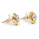 Tazza Women's Gold-Tone Round Solitaire Swirl Halo Stud Earrings, 0.4"