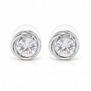 Tazza Women's Silver-Tone Round Solitaire Swirl Halo Stud Earrings, 0.4"