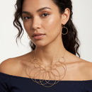 azza Women's Gold-Tone Interlocking Circle Bib Statement Necklace and Drop Hoop Earrings Set, 18"