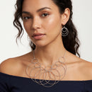 Tazza Women's Silver-Tone Interlocking Circle Bib Statement Necklace and Drop Hoop Earrings Set, 18"
