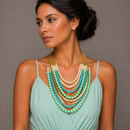 Multi-Strand Beaded Statement Necklace – Turquoise, Mint & Ivory with Gold Accents