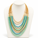 Multi-Strand Beaded Statement Necklace – Turquoise, Mint & Ivory with Gold Accents