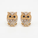 Tazza Women's Gold-Tone Crystal Owl Stud Earrings with Black Eyes, 0.5"
