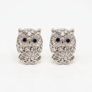 Tazza Women's Rhodium-Tone Crystal Owl Stud Earrings with Black Eyes, 0.5"