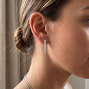 Tazza Women's Rhodium-Tone Crystal Pavé Vertical Bar Stud Earrings, 0.9"