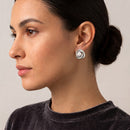 Tazza Women's Silver-Tone Love Knot White Faux Pearl Stud Earrings | Vintage Twisted Swirl Button Earrings | Elegant Fashion Costume Jewelry