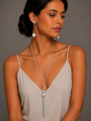 Gold tassel long necklace and earrings set