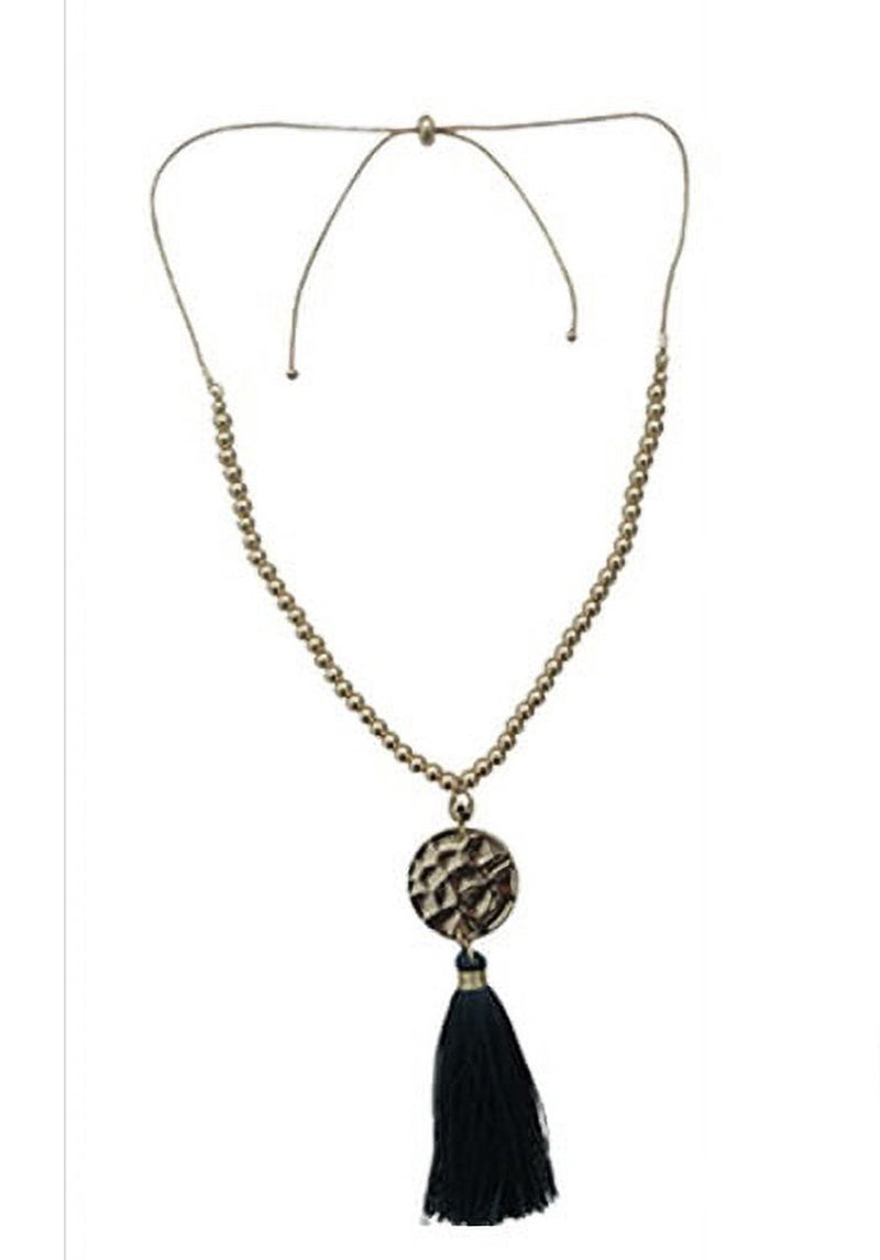 Gold Bead Long Adjustable Chain with Black Thread Tassel Necklace A Fusion of Tradition and Modern Elegance