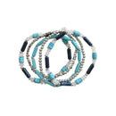 5Pcs Silver and  Mixed Color Stretch Bracelet