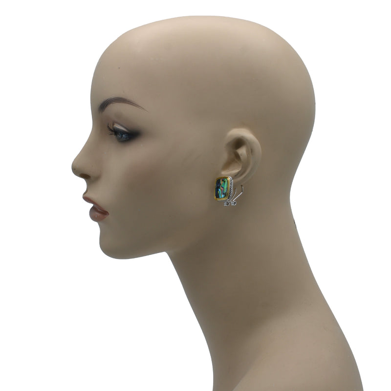 TWO TONE ABALONE ENGRAVED STUD EARRING
