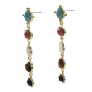 Gold Multi Turquoise, Tiger's Eye and Mother Of Pearl Drop Earrings