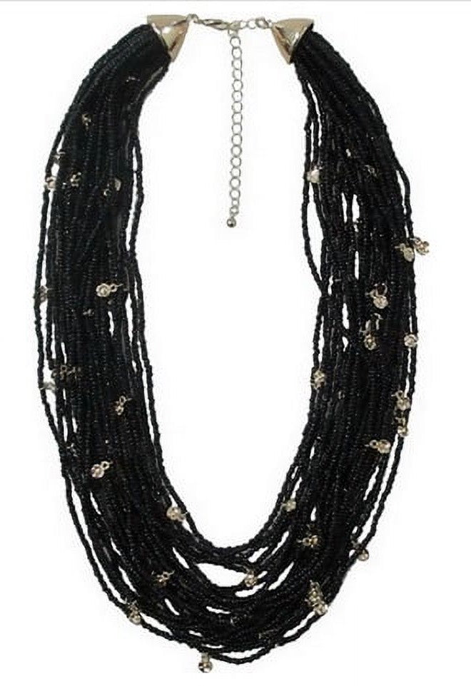 Black Glass Seed beads multi layered necklace